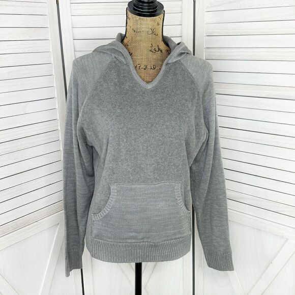 Bill Blass Sport Fleece and Knit Hooded Sweater Large Gray Hoodie Pullover - Picture 1 of 13